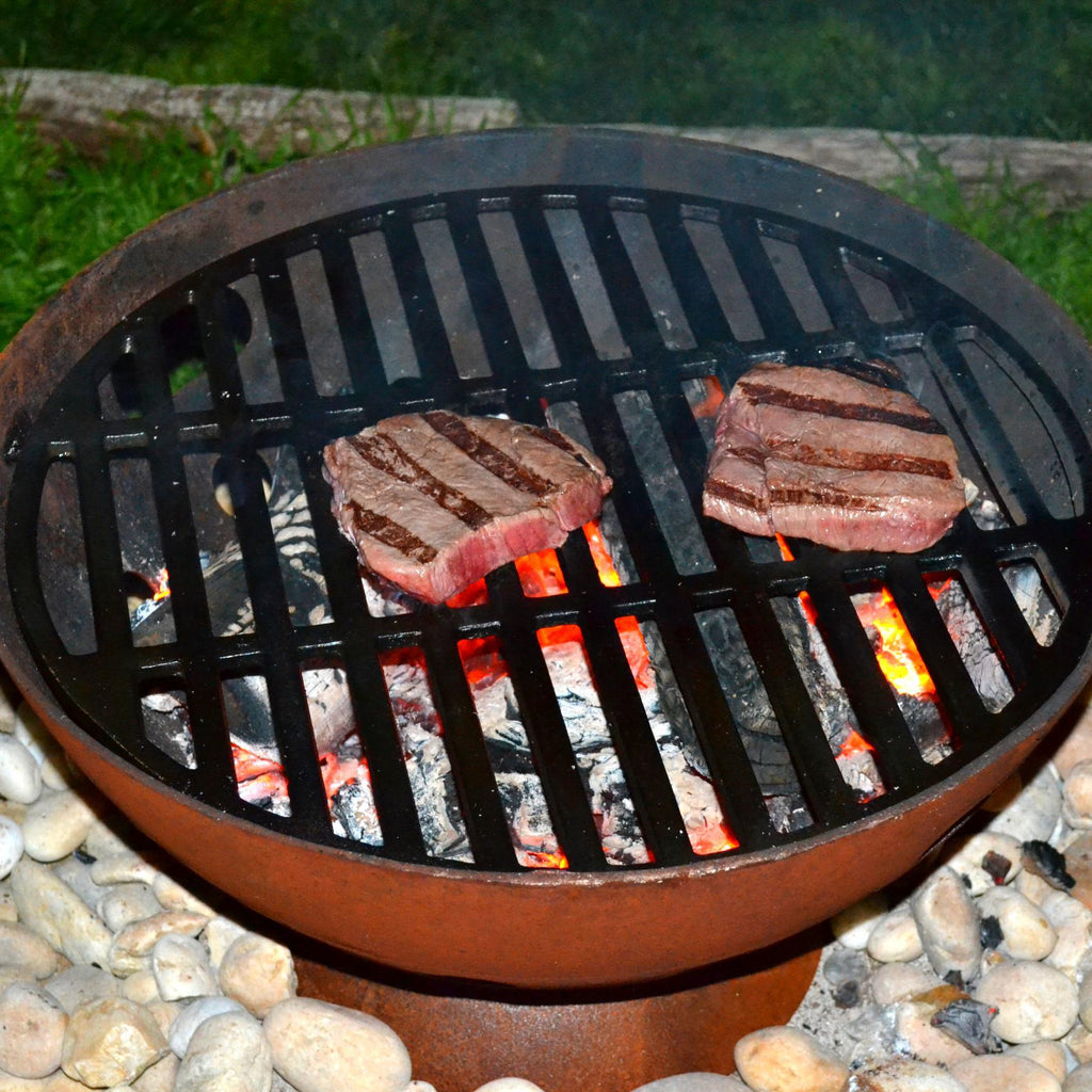 Alaska 55cm BBQ Fire Pit with Grill - Natural Rustic Finish - Cooking Fire Pit