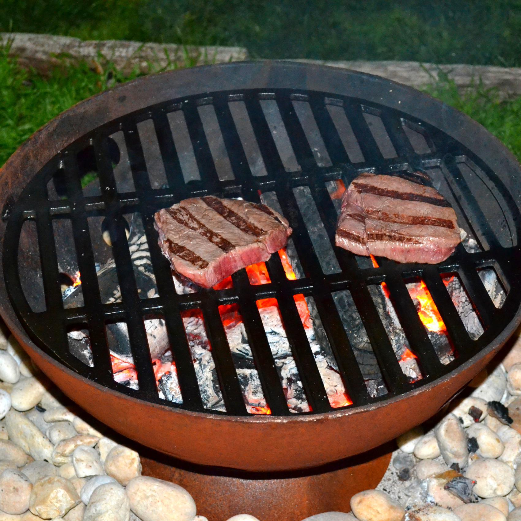 Alaska 55cm BBQ Fire Pit with Grill - Natural Rustic Finish - Cooking Fire Pit