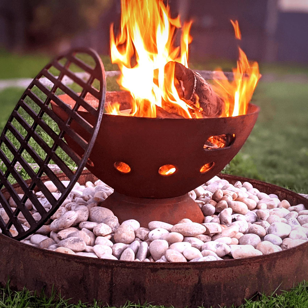 Alaska 55cm BBQ Fire Pit with Grill - Natural Rustic Finish - Cooking Fire Pit