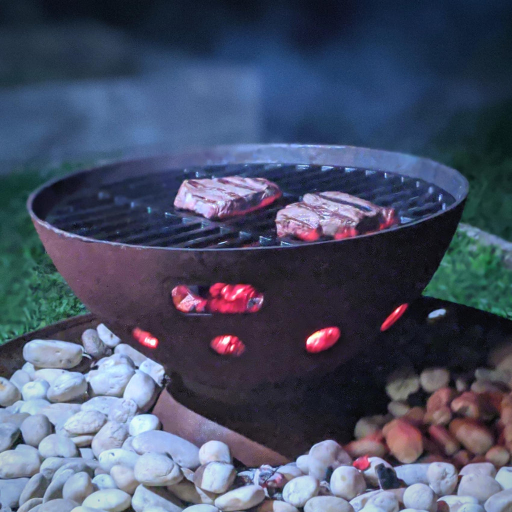 Alaska 55cm BBQ Fire Pit with Grill - Natural Rustic Finish - Cooking Fire Pit